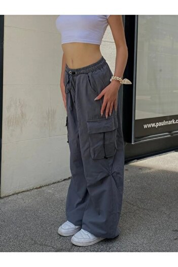 Gofeel Extra Baggy Kargo Cepli Tactical Füme Paraşüt Kumaş Bol Paça Pantolon