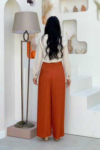 Bym Fashion Waist Elastic Lacing Look Pleated Trousers 0129 Tile