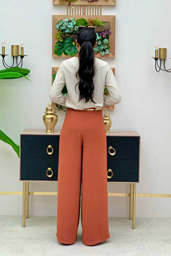 Bym Fashion Fermuarlı Kemer Aksesuarlı Pantolon Etek 0125 Kiremit