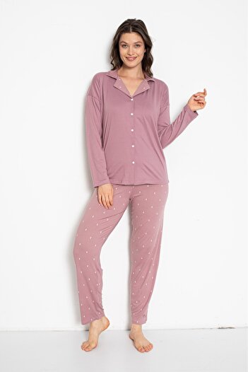MEBA Milan Long Sleeve Front Buttoned Lilac Dusty Rose Pajama Set -41