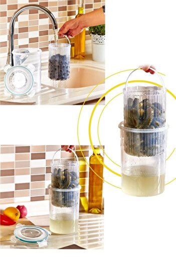 Meleni Home Storage Container with Strainer Olive Bowl Pickle Bowl 1.5 Liter