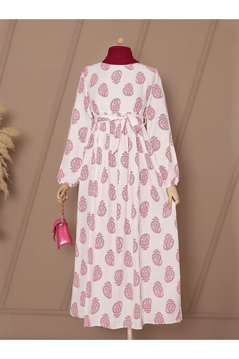Modamorfo Pleated Linen Dress with Belted Waist
