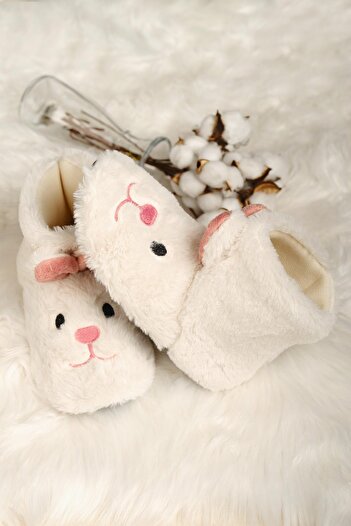 Oksit Zola Non-Slip Sole Soft Fleece Plush Rabbit Patterned Women's Slippers Home Boots