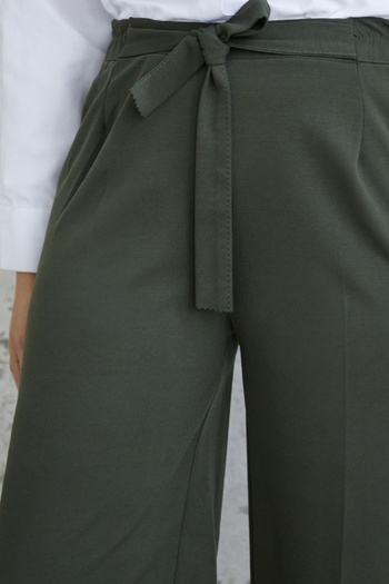 InStyle Waist Belted Loose Scuba Trousers - Dark Khaki