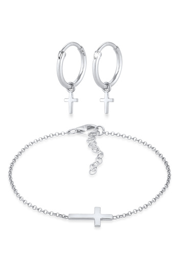 ELLI Schmuckset Kreuz Symbol Armband Ohrstecker Set 925 Silber