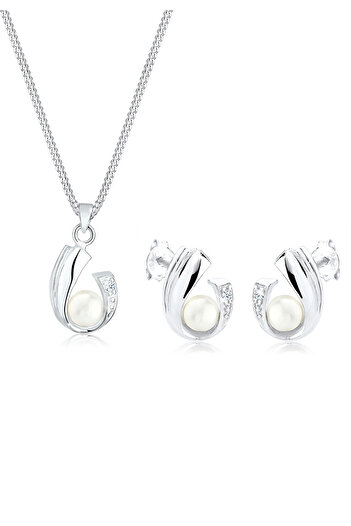 ELLI Schmuckset Diamant Süßwasserperlen 925 Ayar Gümüş