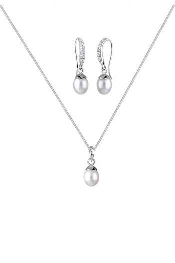 ELLI Schmuckset Perle Zirkonya 925 Ayar Gümüş