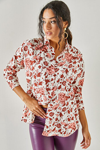 Olalook Women's Stone Powder Bat Oversize Linen Viscose Shirt GML-19001071