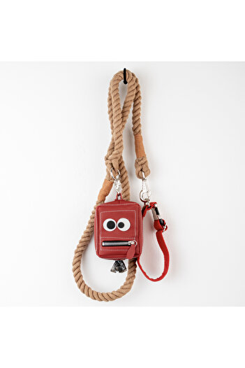 Lusi Doog Brown Dog Collar Natural Cotton Rope Rope and Special Design Red Poop Bag Bag