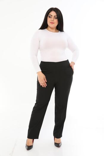 EVS WOMAN Women's Black Plus Size Elastic Waist Trousers