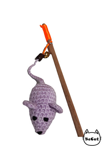 Be Cat Amigurimi Sound Cat Fishing Rod Toy with Mouse Toy -Lilac