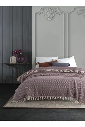 Lux Touch Azure Plum Single Duvet Cover 145 x 200 cm Bed Armchair Sofa Armchair Cover Cotton Tassels