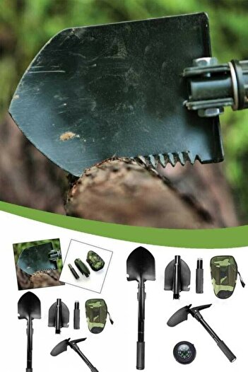 Mobee Portatif Çantalı Pusulalı Katlanabilir Kazma + Kürek Seti Kamp Kürek Kazma 1650
