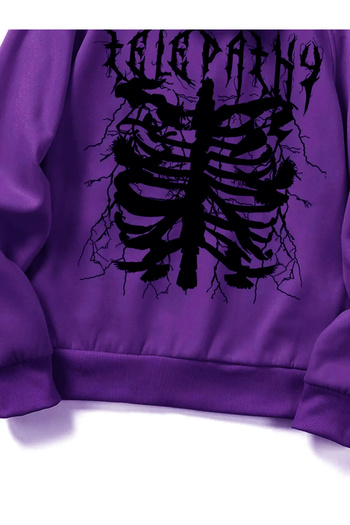 Black Sokak Ανδρικό φούτερ με κουκούλα μωβ Telepathy Printed Oversize