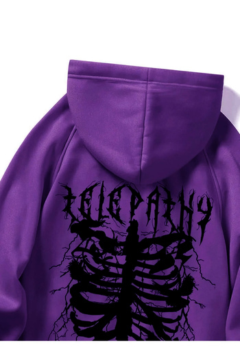 Black Sokak Ανδρικό φούτερ με κουκούλα μωβ Telepathy Printed Oversize