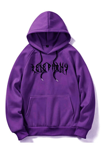 Black Sokak Ανδρικό φούτερ με κουκούλα μωβ Telepathy Printed Oversize