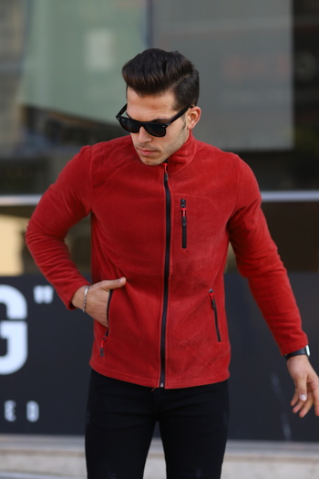 Alvora Claret Red Shoftsell Men's Fleece Standard Fit Full Zipper 3-Pocket Men's Cardigan Outdoor
