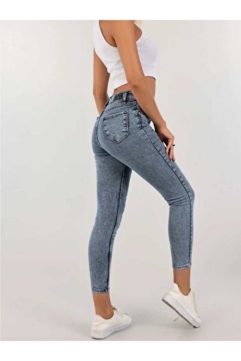geenz manifacture Full Likralı Kar Mavi Yüksek Bel Skinny Jean Pantolon