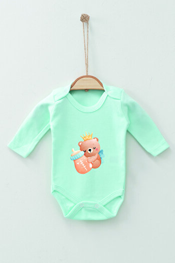 ADABEBEK 100% Cotton Organic Bottle Bear Long Sleeve Badi Baby Bodysuit