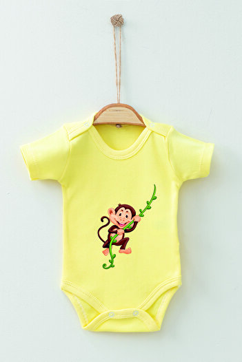 ADABEBEK 100% Cotton Organic Cute Monkey Short Sleeve Badi Baby Bodysuit