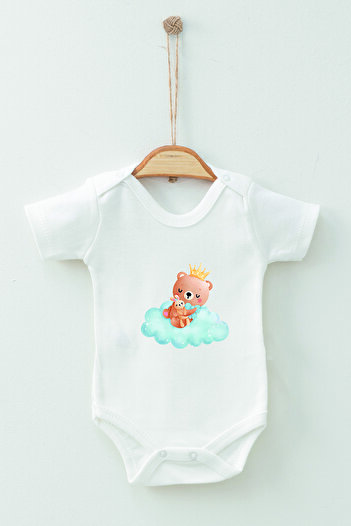 ADABEBEK 100% Cotton Organic Cloud Bear King Short Sleeve Badi Baby Bodysuit