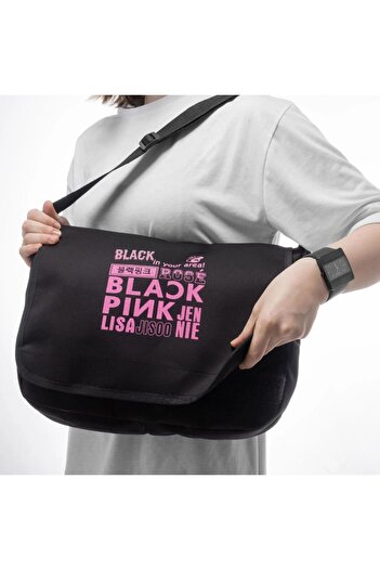 Kpop Dünyasi Blackpınk '' In Your Area Kolaj '' Büyük Boy Postacı Çantası