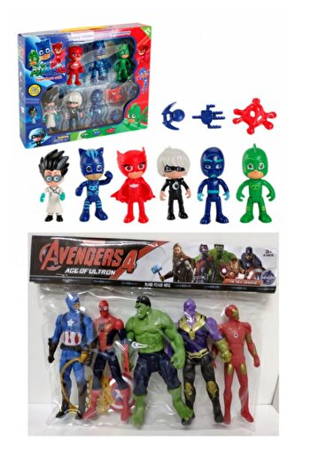 Brother Toys Pj Masks Pijamaskeliler 10-Piece Figure + 5-Piece Spider-Man Thanos Ironman Captain America Toy Set