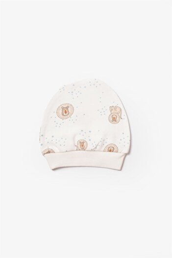 Biorganic Baby Boy Brave Lion 2-Piece Hat Ecru-Turquoise 72210