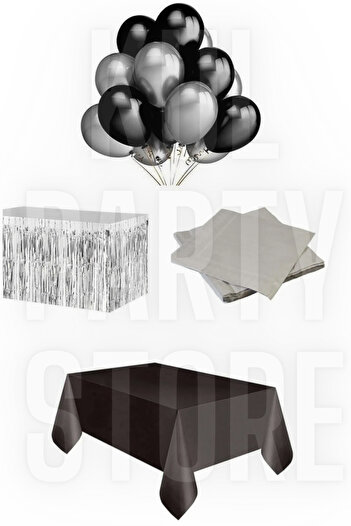 FOKUL Black Silver Birthday Party Concept Party Supplies Set