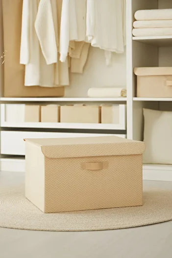 Ocean Home Textile Beige Lidded In-Cabinet Laundry Toy Organizer Folding Storage Box Storage Bag 48x40x30