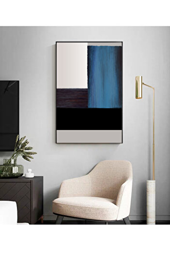 Linacci Black Frame Aluminum Blue Modern Art Abstract Glass Poster Painting