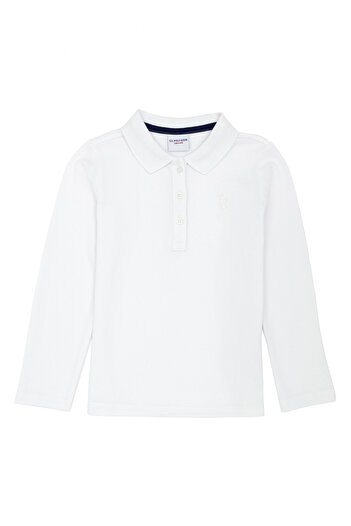 U.S. Polo Assn. ΒΑΣΗ. Polo Assn. Λευκό κοριτσίστικο φούτερ Polo με λαιμόκοψη μακρυμάνικο TP01-SK023