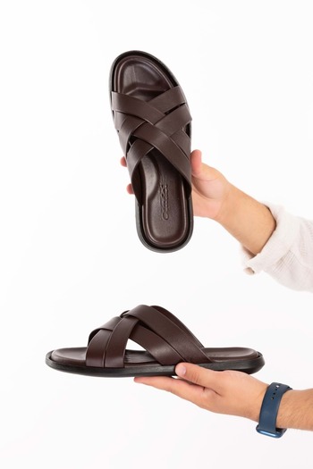 Gondol Men's Genuine Leather Daily Classic Slippers Esm.402