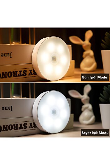 GÜZELYÜZ AVM Hareket Sensörlü Lamba 8 Ledli 2 Modlu Usb Şarjlı Beyaz ve Gün Işığı Modlu Led Işık Pır Dedektörlü