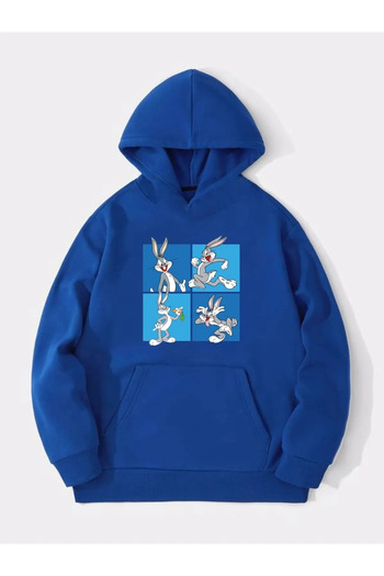WEARTEX Унісекс Sax Синій худі з капюшоном Oversize Sweatshirt Hoodie з принтом Bugs Bunny