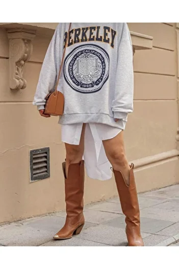 MOONBULL Women's Oversize Printed Zipper Sweatshirt College