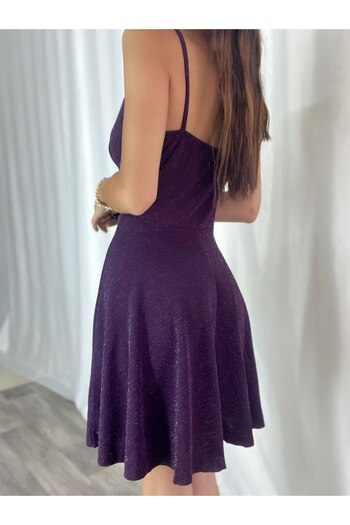 Secret Passion Lingerie Γυαλιστερό ελαστικό μωβ κρεπ ύφασμα διπλό στήθος με λαιμόκοψη και βραδινό φόρεμα και φόρεμα αποφοίτησης 582526 700