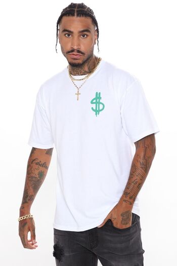 Benisengiydir Ανδρική λευκή μπλούζα Dirty Money Drill Back με στάμπα Oversize Crew Neck