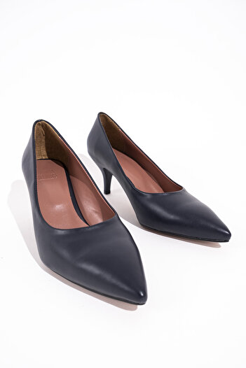 Modabuymus Lacivert Kısa Topuklu Stiletto Ayakkabı - Candy
