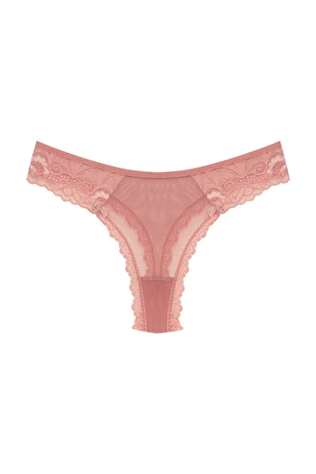 Zena Mink Colored Thong Women's Panties - Tulle Lace Detail on the Front and Back