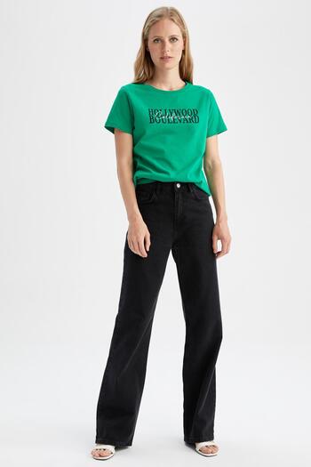 DeFacto Μπλουζάκι Regular Fit Crew με στάμπα με κοντό μανίκι 100% βαμβάκι