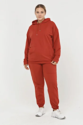 tarzımsüper Large Size Suit with Elastic Waist, Hooded, Kangaroo Pocket, 4 Season Sports and Daily Tracksuit Set