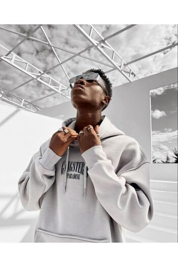 Black Sokak Φούτερ με κουκούλα με κουκούλα Blacksokak Unisex Grey Gangster Printed Oversize
