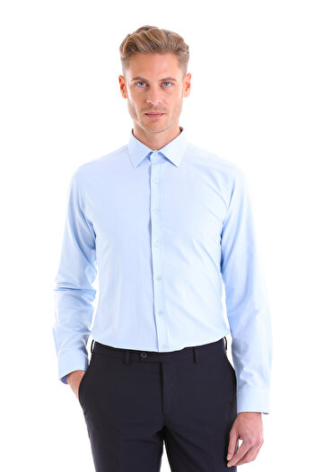 Hatemoğlu Mavi Slim Fit Düz Pamuklu Slim Yaka Uzun Kollu Klasik Gömlek