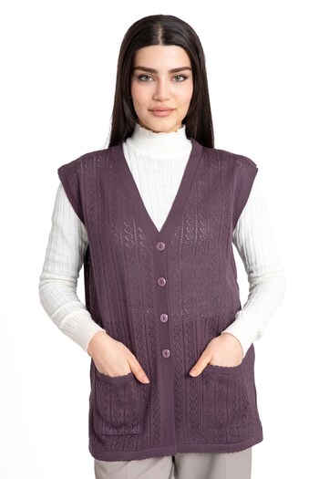 Mutlu City Women's Middle Age and Above Mercerized Buttoned Rolax Mother Vest with Pockets 732