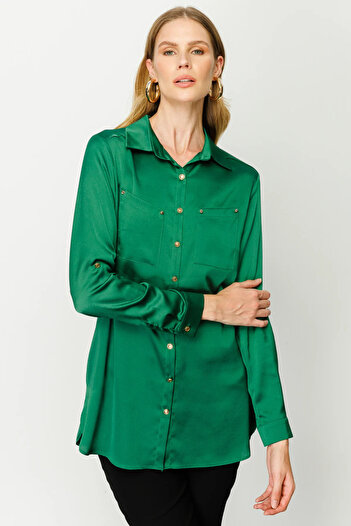 Ekol Women's Textured Satin Shirt 1013 Green