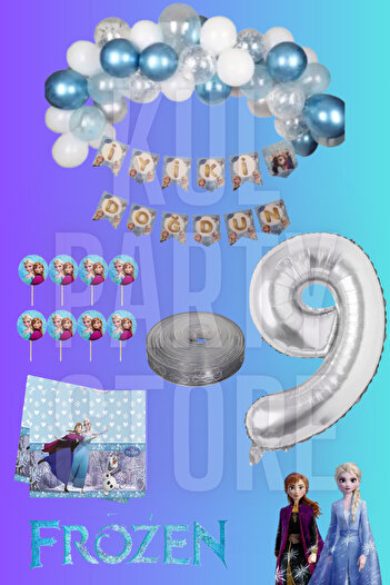 FOKUL Frozen Elsa Anna Snowland Queen of Snow 9 Years Birthday Party Supplies Concept Set