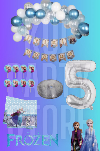 FOKUL Frozen Elsa Anna Snowland Queen of Snow 5 Years Birthday Party Supplies Concept Set