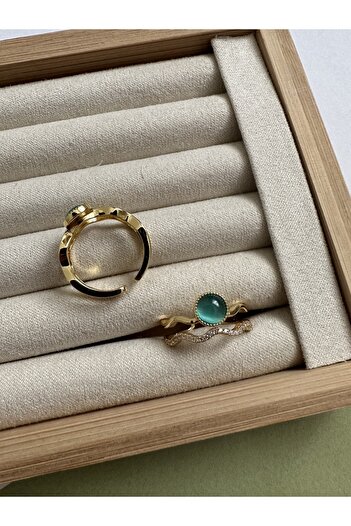 ringbox Blue Stone Gold Double Row Ring