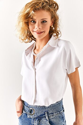 Olalook Women's White Bat Oversize Linen Shirt GML-19001109